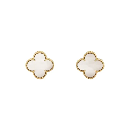 [VCA]CLOVER MEDIUM 1 MOTIFS  WHITE MOP STUD EARRINGS