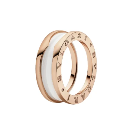 [BV]ZERO 1 TWO-BAND LOOPS AND WHITE CERAMIC SPIRAL PINK GOLD RING