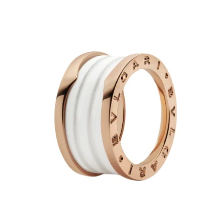 [BV]ZERO 1 FOUR-BAND LOOPS AND WHITE CERAMIC SPIRAL PINK GOLD RING