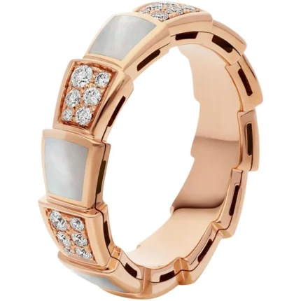 [BV]SERPENTI RING PINK GOLD MOP DIAMOND PAVED 4MM