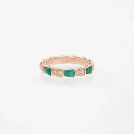 [BV]SERPENTI RING PINK GOLD MALACHITE DIAMOND 3MM